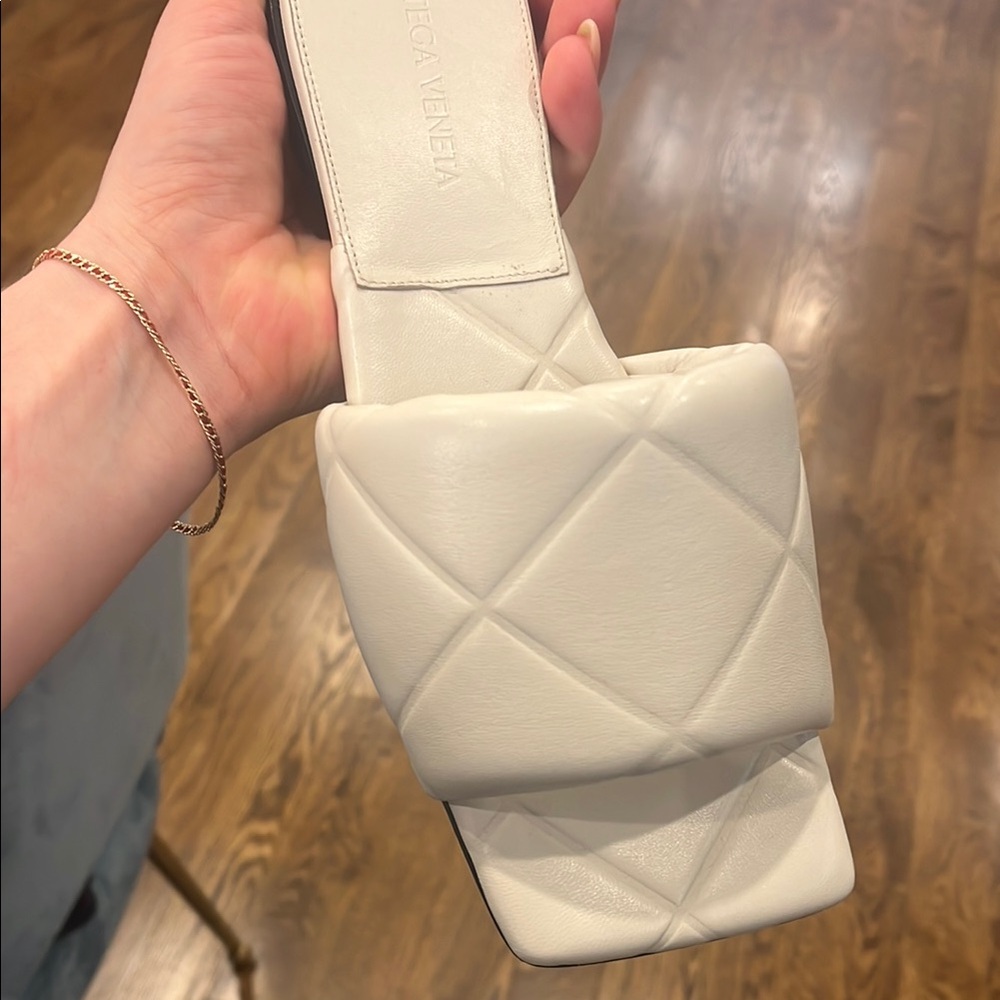 Bottega Veneta Ivory Quilted Slide Sandals